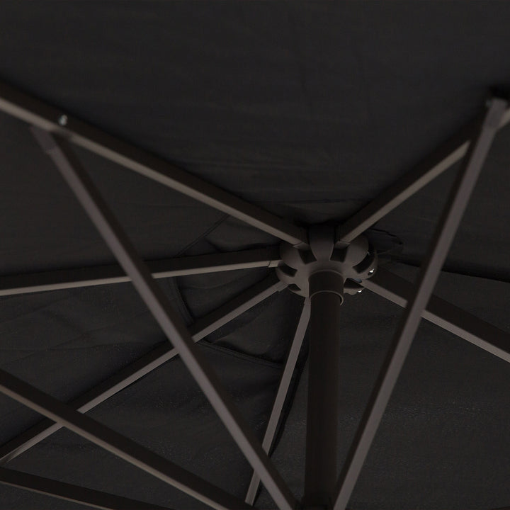 Dobbeltparasol 455 x 270 cm haveparasol med håndsving oval stabil metalstang markedsparasol dobbeltparasol terrasseparasol solbeskyttelse til strand balkon terrasse have sort