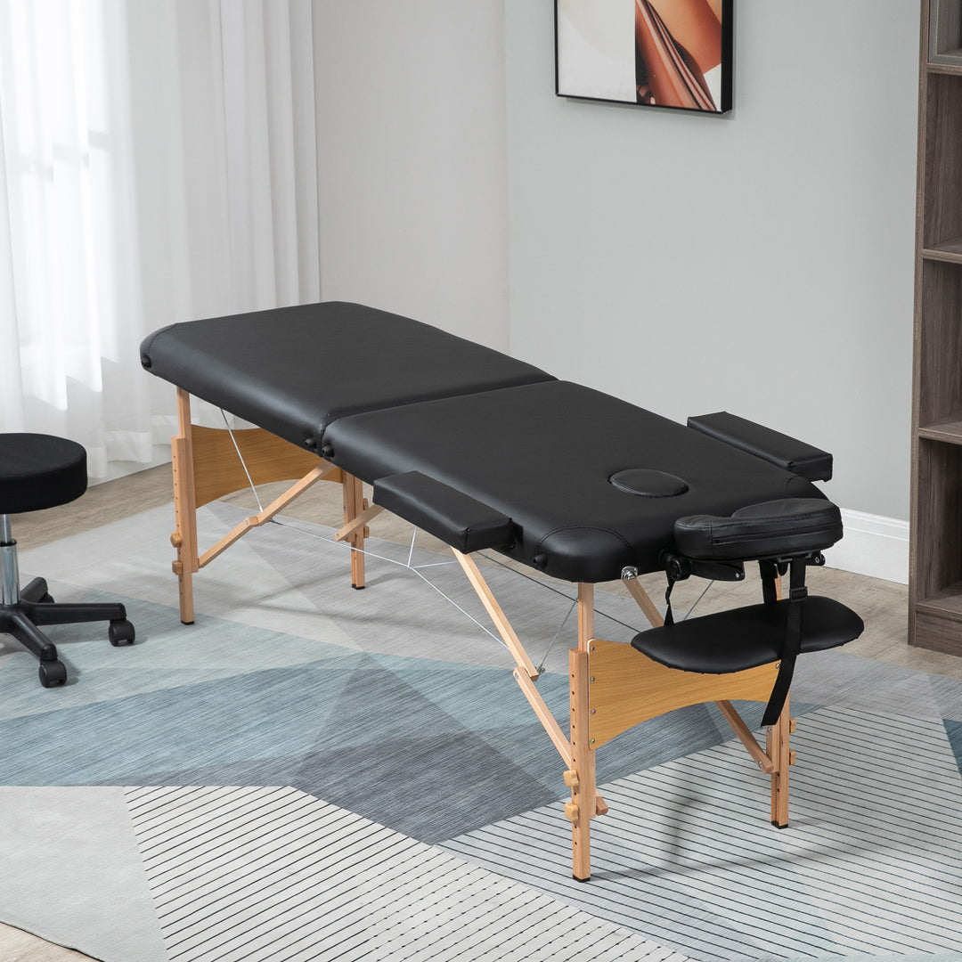 Massagebriks, foldbar massagesofa, højdejusterbar massagebænk til spa, salon, kunstlæder, træ, sort