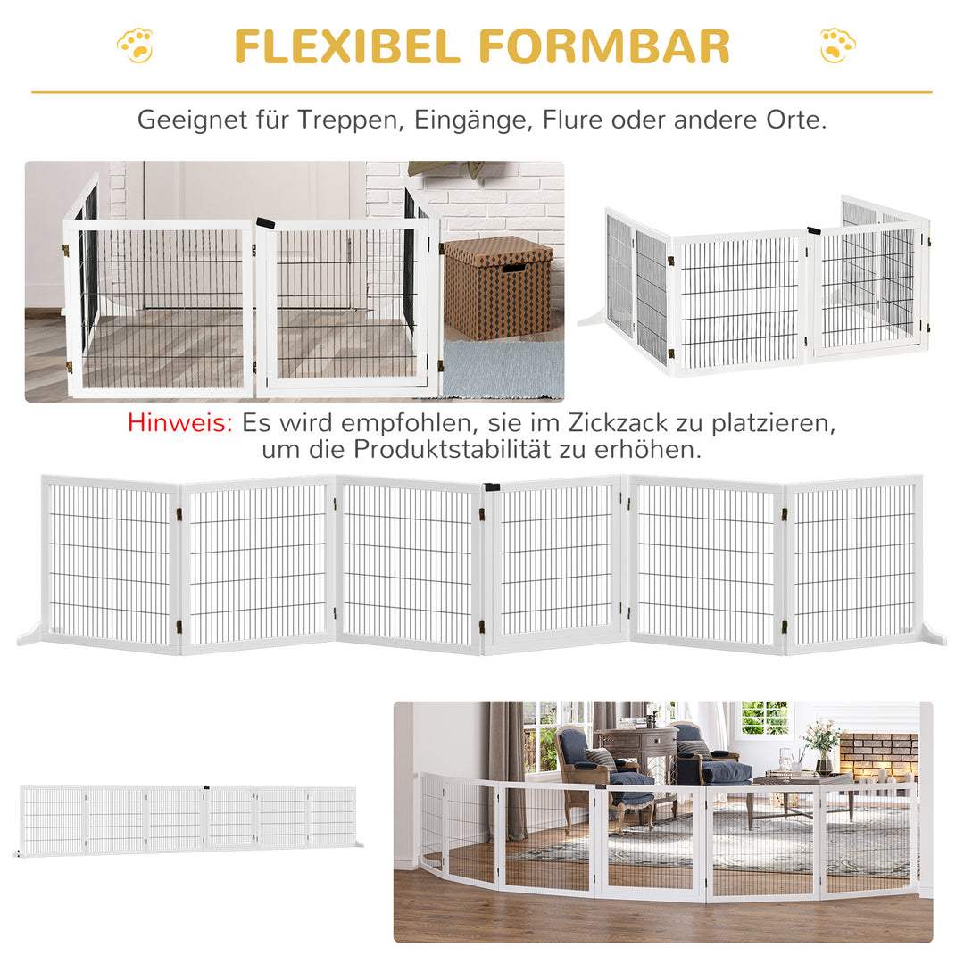 Foldbar hundegitter, 432 x 36 x 70 cm, fyrretræ, hvid