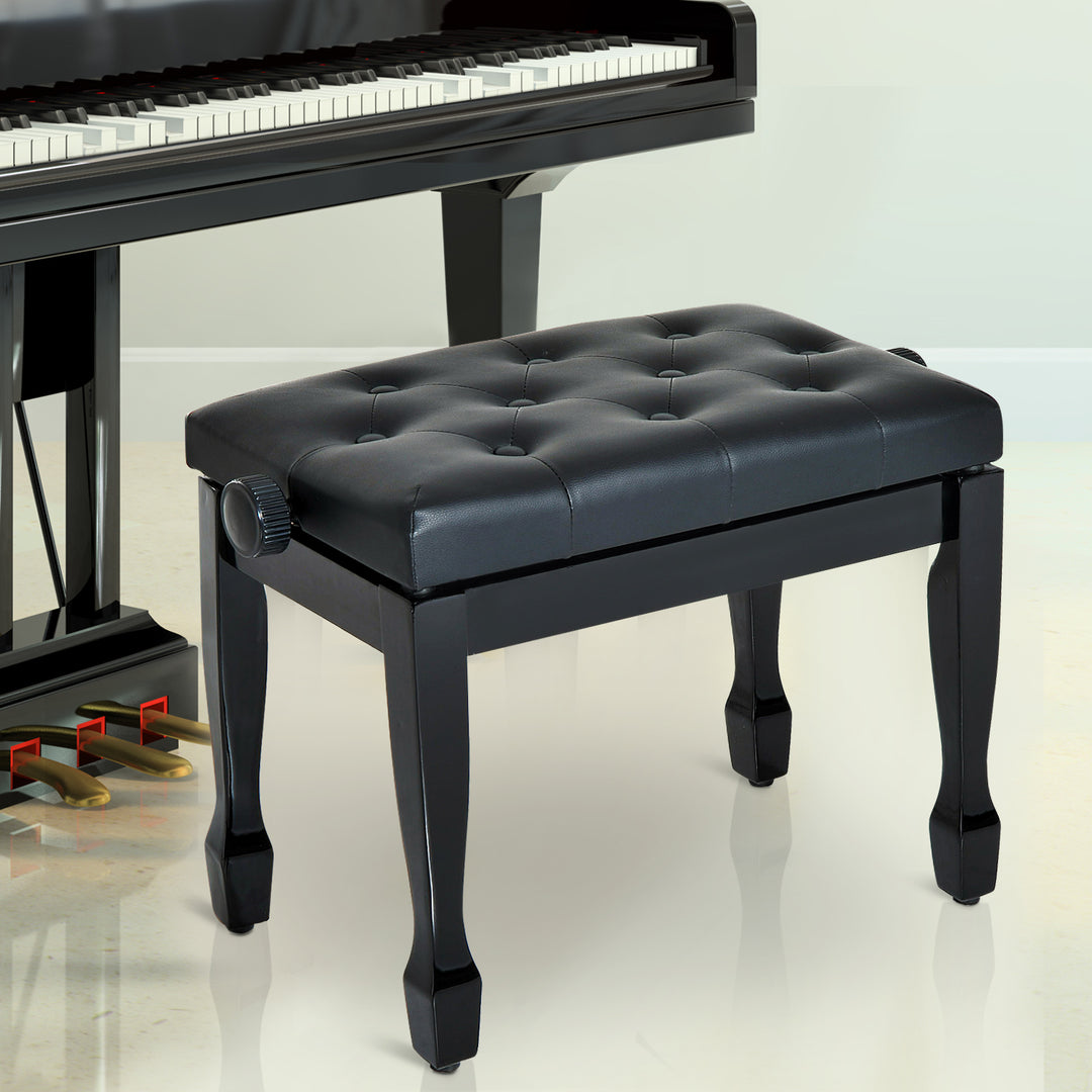 Klaverstol, højdejusterbar, klaverbænk med kunstlæderhynde, keyboardstol til klaver og keyboard, 64 x 35 x 45-55 cm, sort