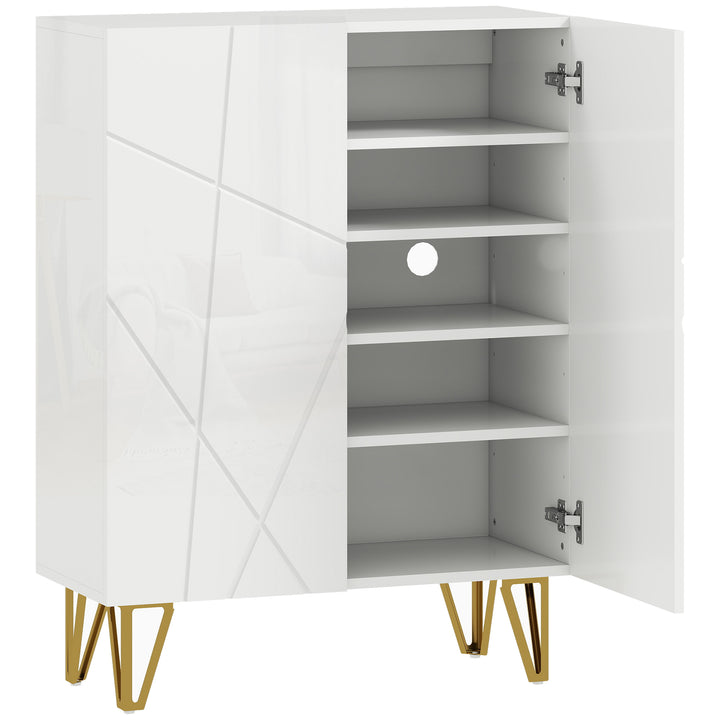 Skoskab med 2 døre, skohylde, skoopbevaring med 3 justerbare hylder, 72 x 31,5 x 95 cm, hvid