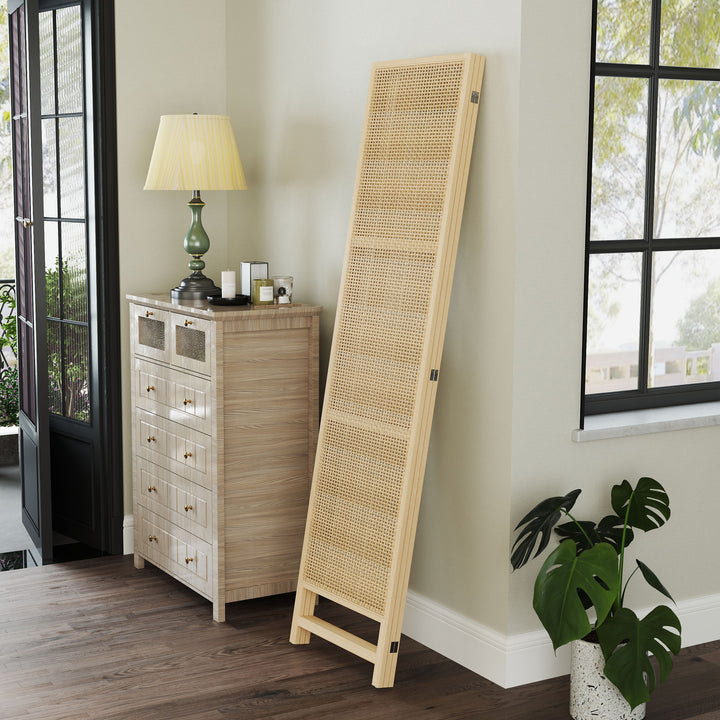 3-Panels rumdeler, 180 cm foldbar vægskærm, fritstående rumdeler med håndvævet design til hjemmet, naturlig