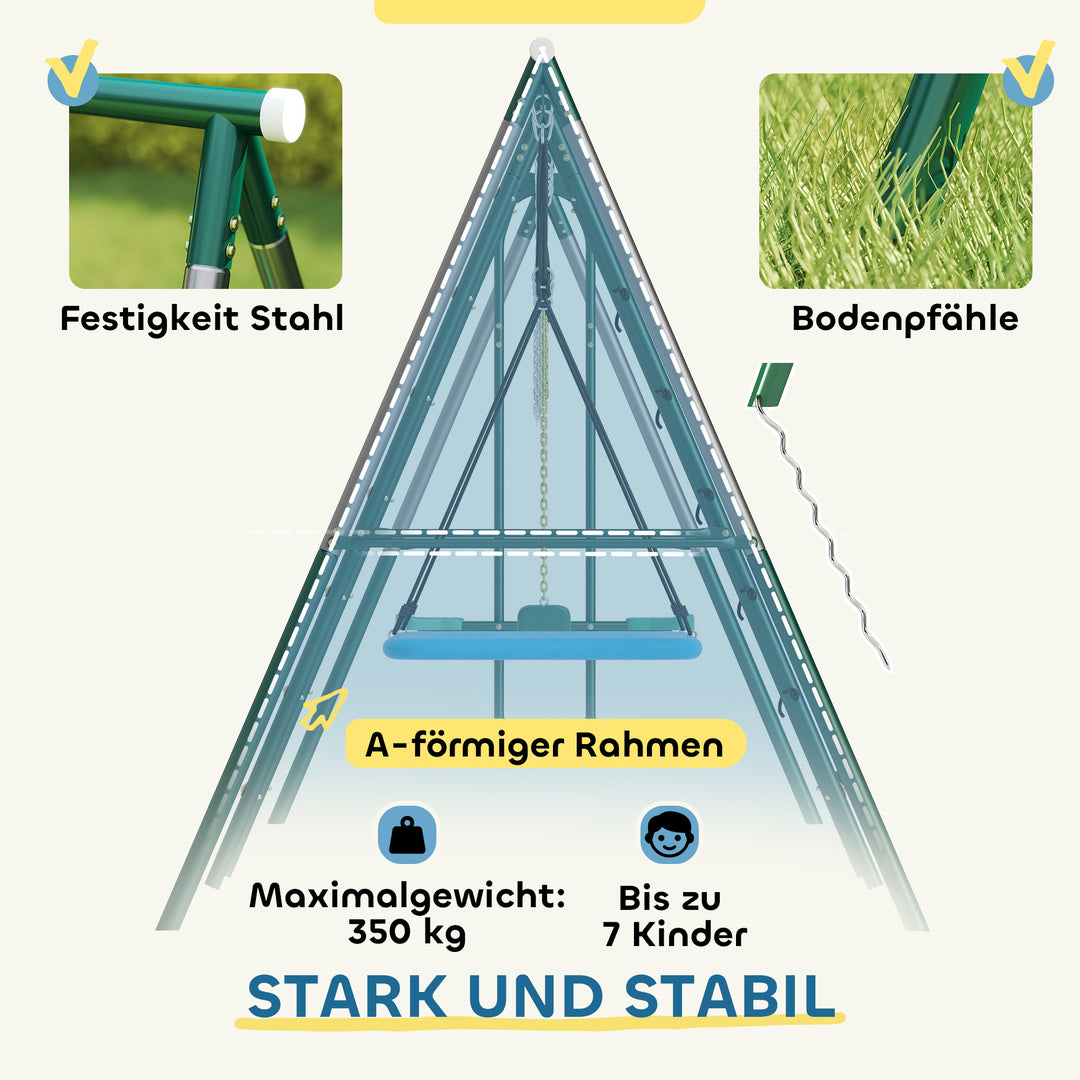 5-i-1 gyngesæt med justerbar redegynge, gymnastikringe, dobbeltsæde klatrestativ til 3-8 år, 440x175x203 cm