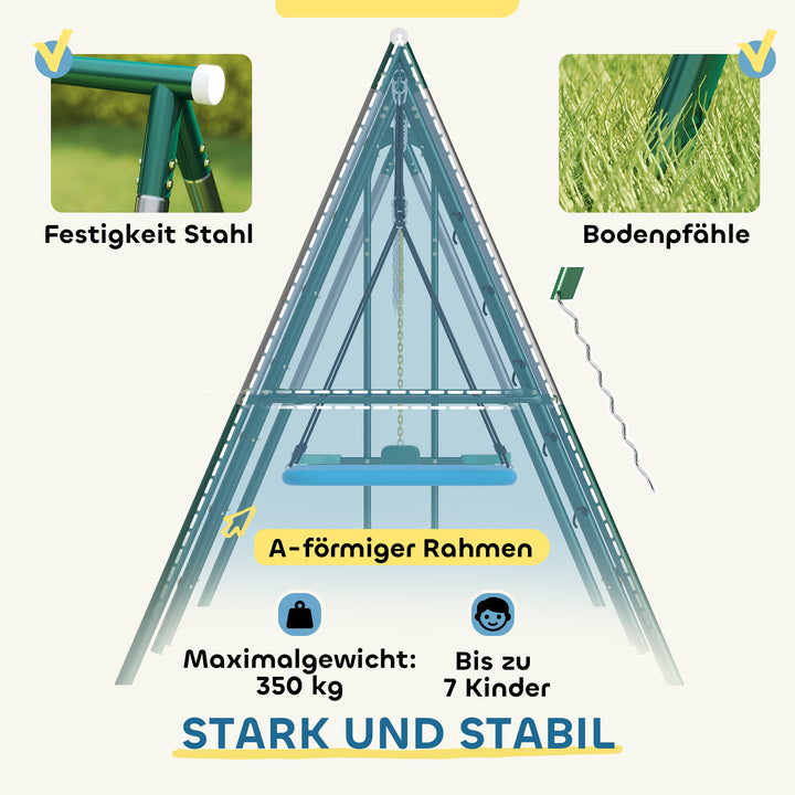 5-i-1 gyngesæt med justerbar redegynge, gymnastikringe, dobbeltsæde klatrestativ til 3-8 år, 440x175x203 cm