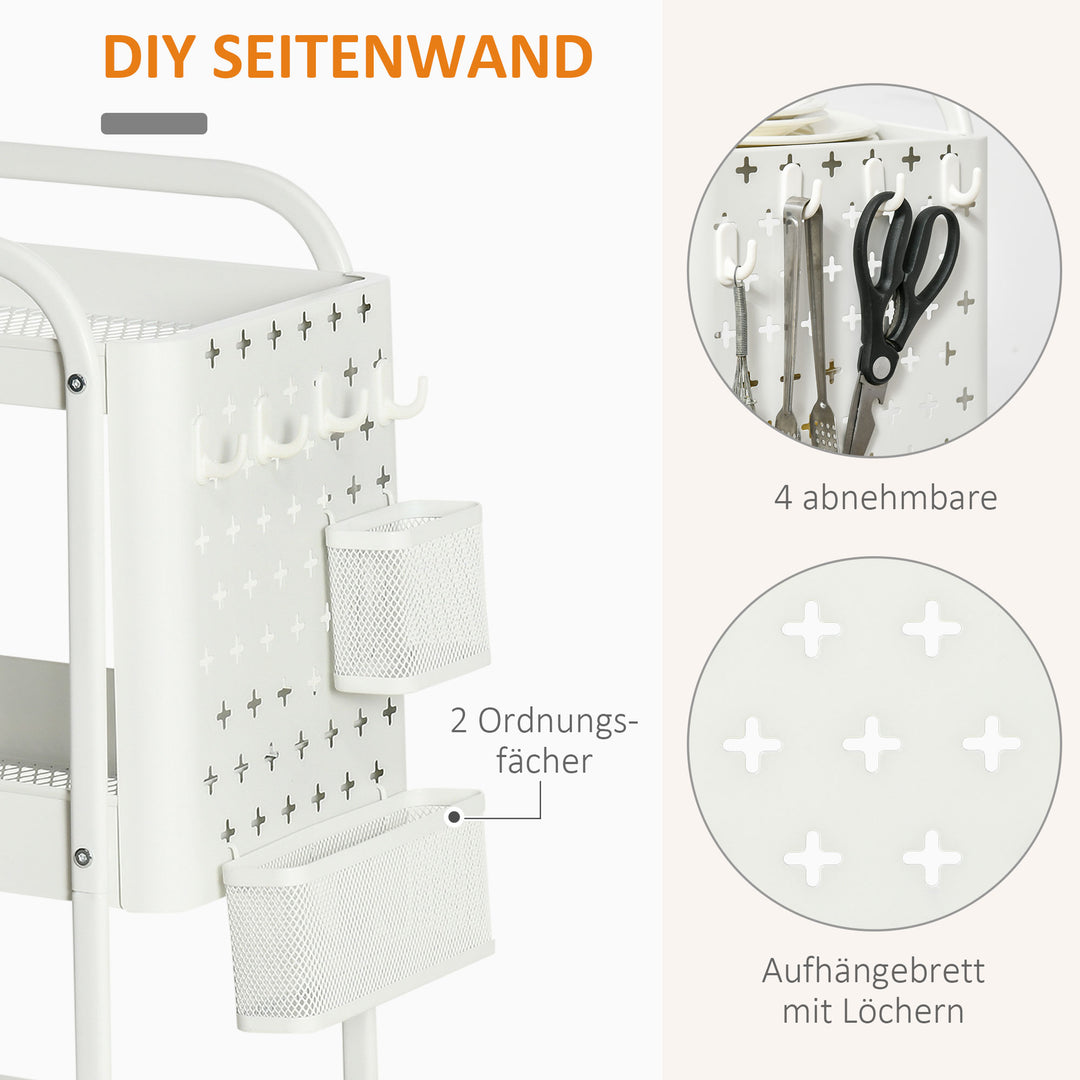 Køkkenvogn med hulplade, håndklædeholdere og opbevaringskurve, 51,5 cm x 32 cm x 75,6 cm, hvid
