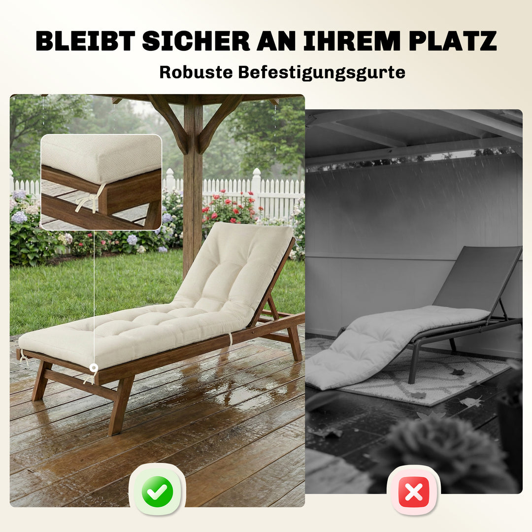 Aftagelig pallehynde med fastgørelsesstropper, pallehynde til de fleste liggestole, 198x65x13cm, beige