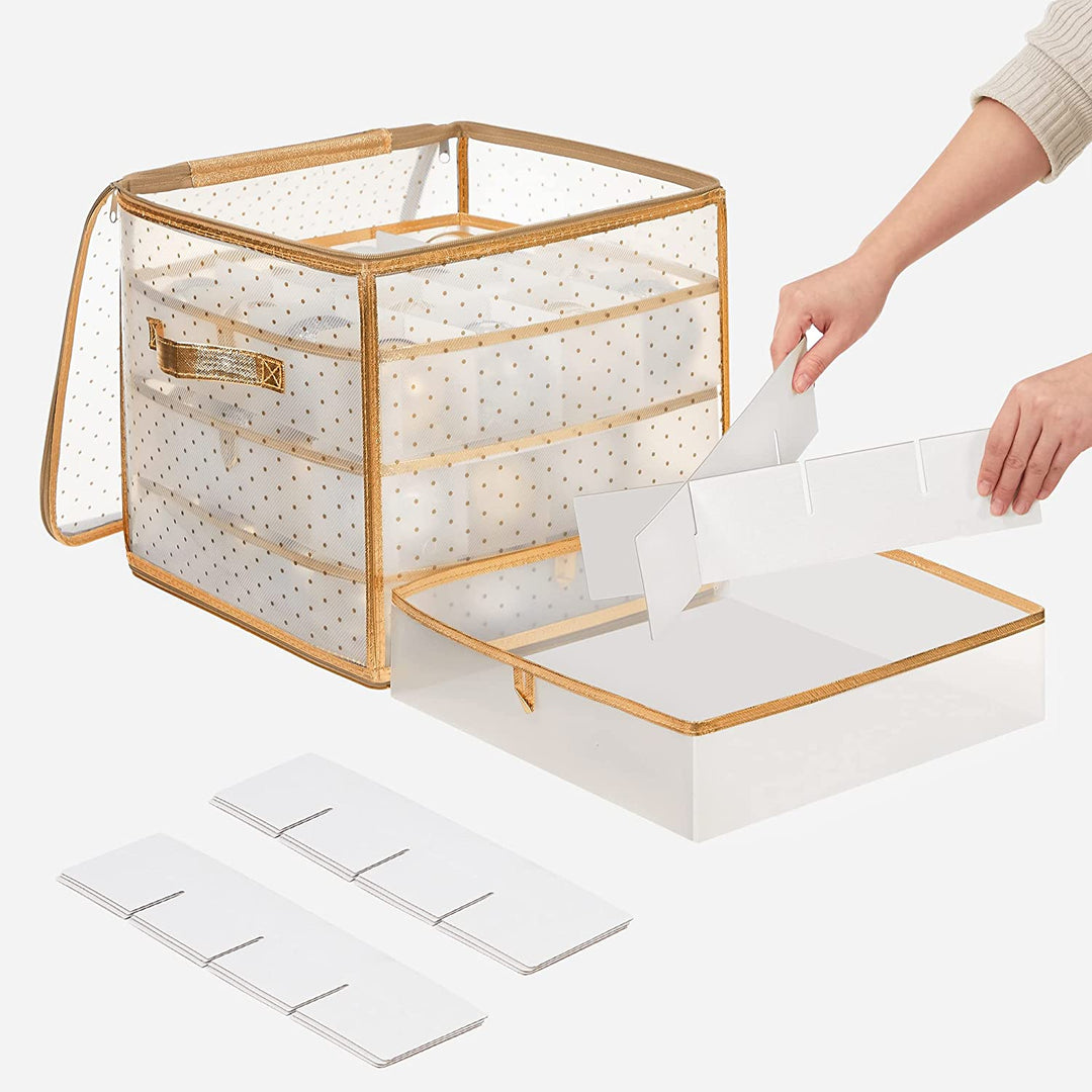 Plastopbevaringsæsker til julepynt, plads til 128 julepynt og juleudsmykning, aftagelige skillevægge