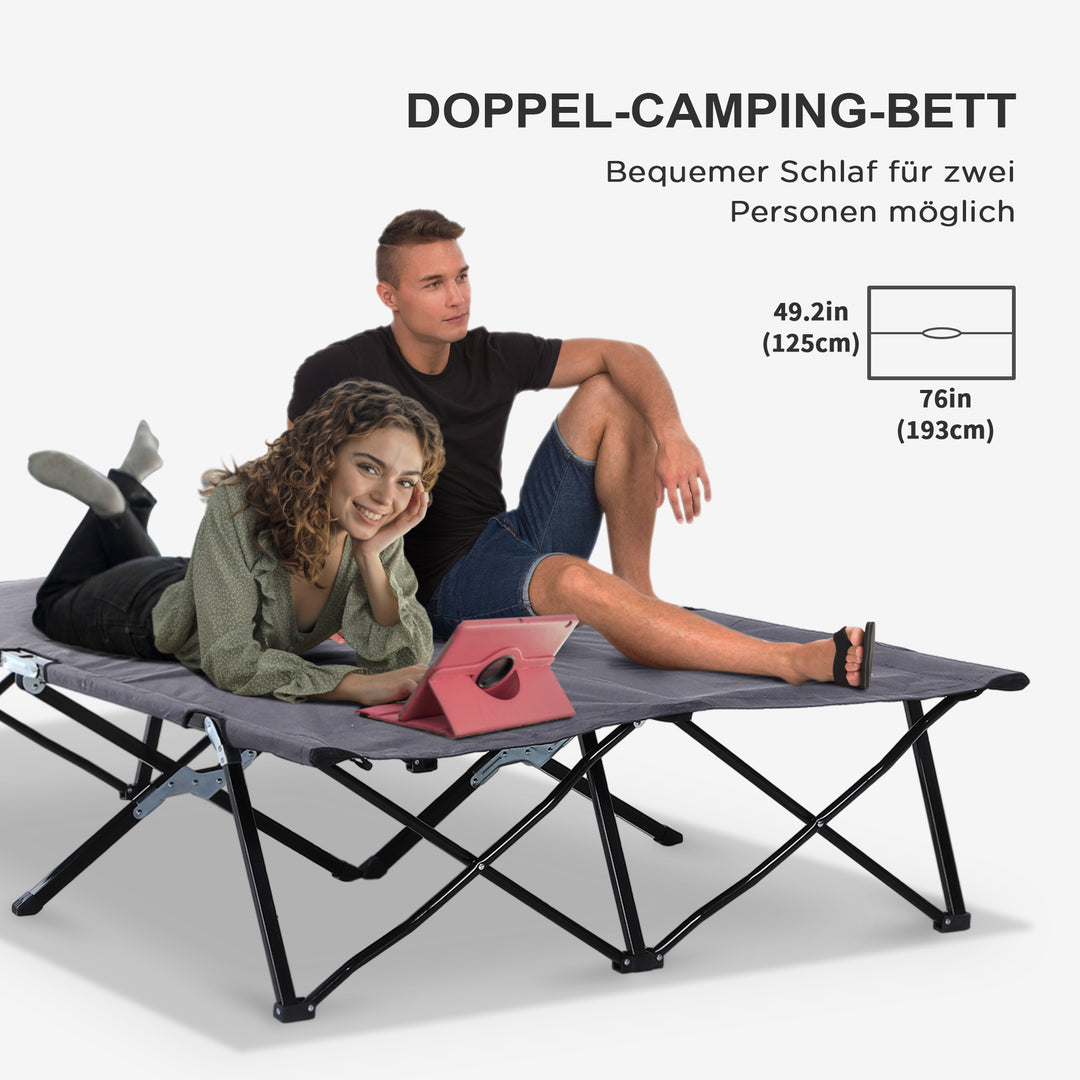 Camping lounger, campingseng til op til 2 personer, 193l x 125b x 40h cm, grå