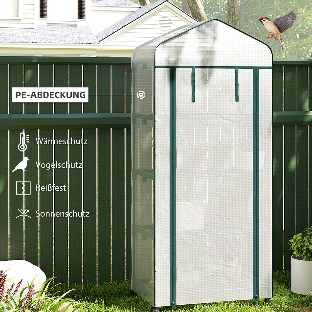 Foliedrivhus, drivhus, minidrivhus, plantehus, kold ramme, 4 hylder, 69 x 50 x 165 cm, hvid