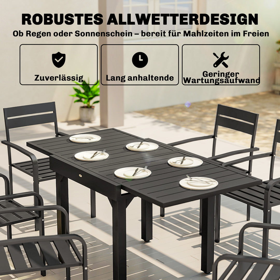 Udtrækkeligt havebord, 80/160 x 80 cm, aluminiums spisebord til 4-6 personer, rektangulært med lamelplade