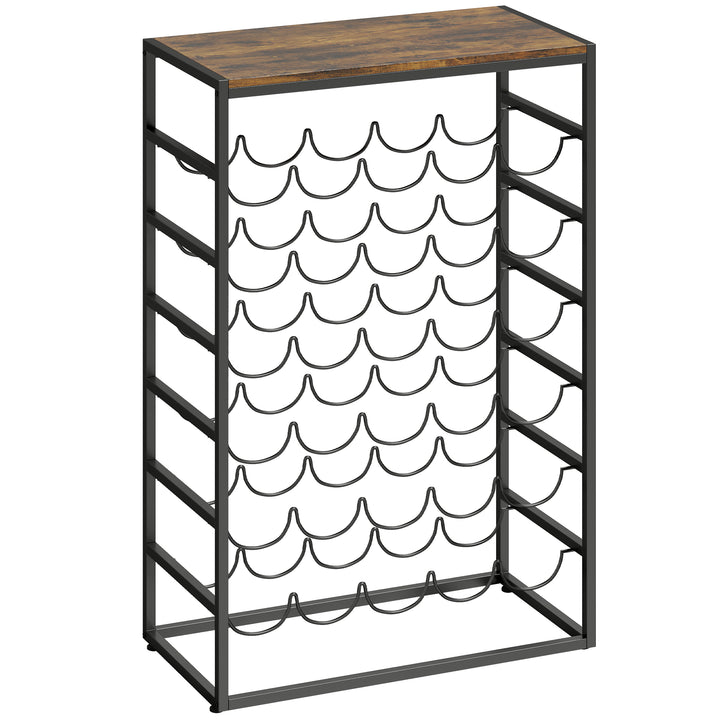 Vinreol til 30 flasker, fritstående metalflaskereol til kælder/opbevaringsrum, 59 x 30 x 88,5 cm, rustik brun