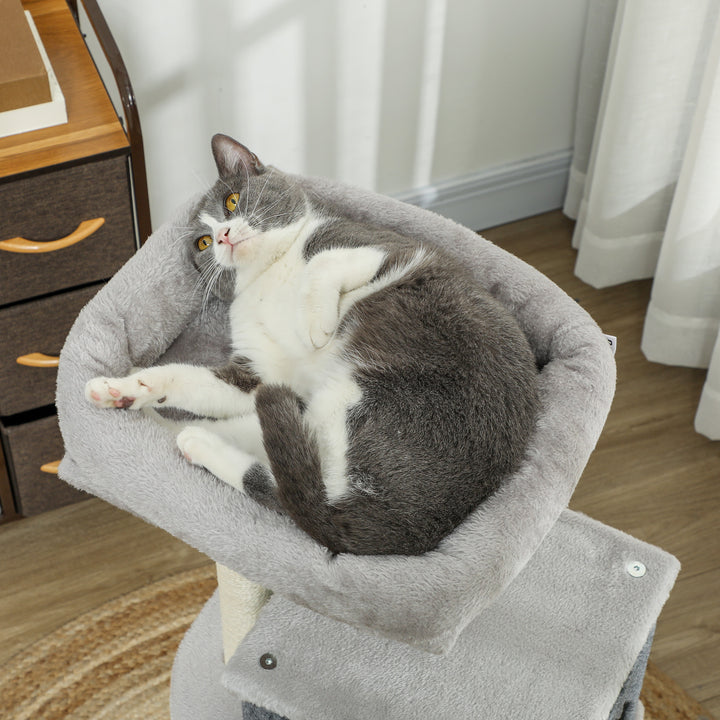 Kradsetræ 104 cm med kattehule, seng, sisal kradsetræer, kradsebræt, plysbolde til katte op til 5 kg, lysegrå