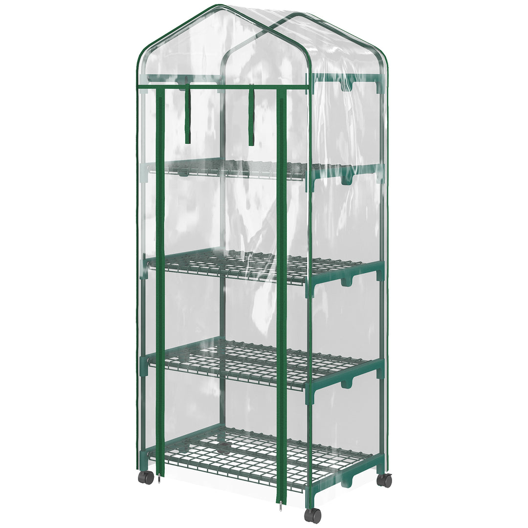 Foliedrivhus, drivhus, minidrivhus, plantehus, kold ramme, 4 hylder, 69 x 50 x 165 cm, transparent