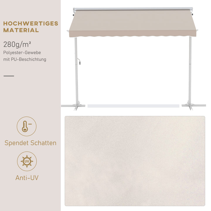 Fritstående markise, havemarkise, markise med foldearm og håndsving, terrasse, cremefarvet, 3x3m