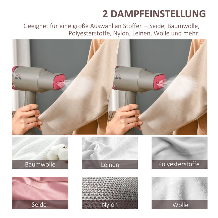 Dampstrygejern med børste, dampstrygejern med rejsestrygejern, foldbart tøj, skjorter, dampstrygejern med 160 ml vandtank, 1520 w, hurtig opvarmning, aluminium, plastik, grå+lyserød, 27,5 x 18,2 x 9 cm