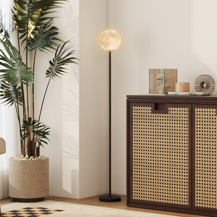 Gulvlampe med måneskærm, fodkontakt, 3 farvetemperaturer, metal, sort