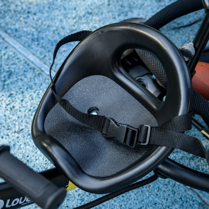 Børnetrecykel, børnecykel, bagkurv, kopholder, solskærm, metal, mørkeblå