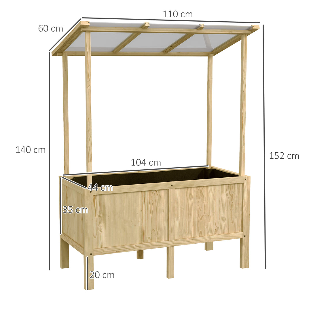 Hævet bed med tag, drænhuller, fleeceforing, vejrbestandig, fyrretræ, 110x60x152 cm
