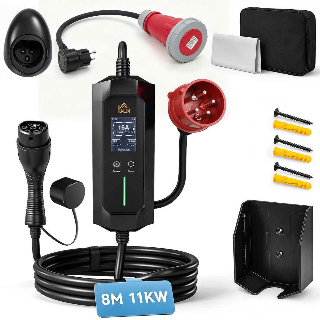 Mobil vægboks 11kW 8m Type 2 CEE 6-16A til Type 2 IP65 til elbiler med hybridladning