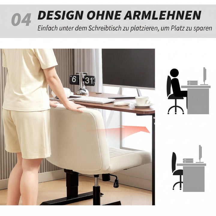 Hjemmekontorstol, højdejusterbar drejestol med linnedlook, krydsbensstol, lasteevne op til 120 kg, cremehvid