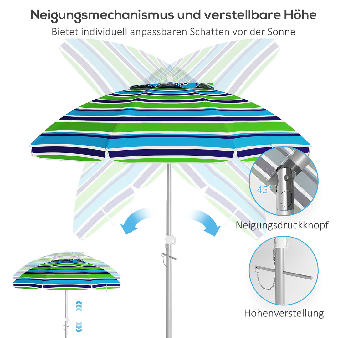 Strandparasol Ø178 cm UV40+ vindtæt, stabil, højdejusterbar strandparasol med vippefunktion, ventilation, taske, flerfarvet