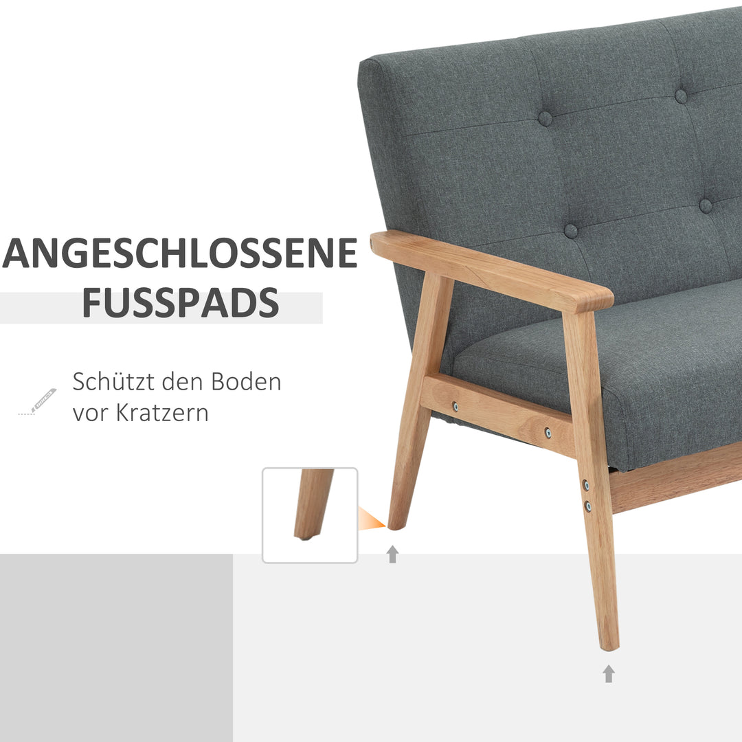 2-Personers sofa, sofa med armlæn, ryghynde, stuesofa med linnedlook, polstret sofa til stue, soveværelse 115 x 66,5 x 73 cm, mørkegrå