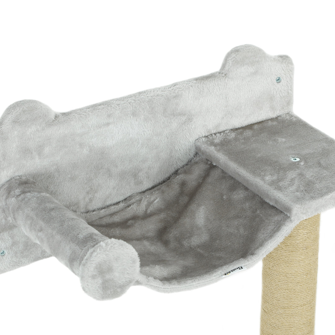 5-Delt vægmonteret klatresæt til indekatte med kradsetræ, kradsemåtte, katteseng og legetøjsbolde, lysegrå