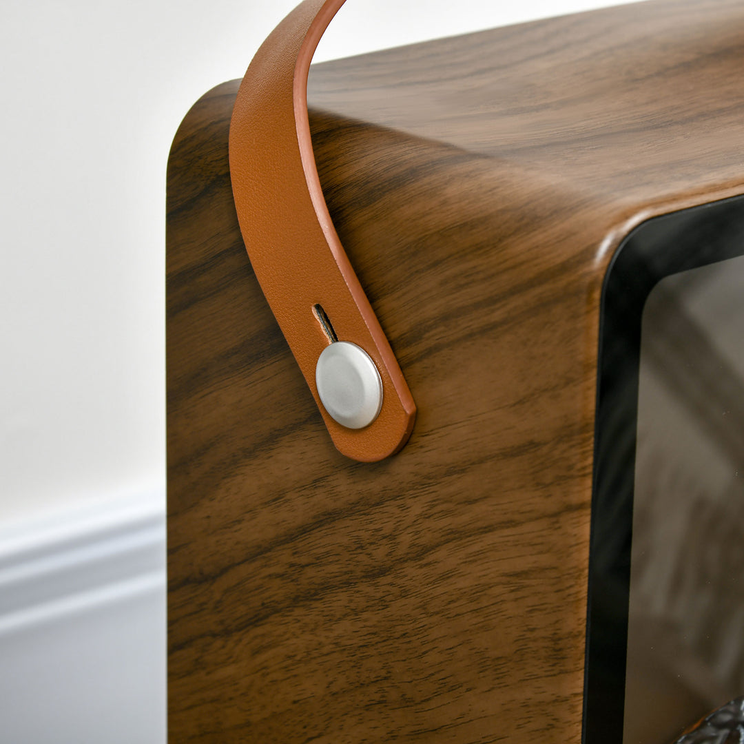 Elektrisk pejs, realistisk ild, 2 opvarmningstilstande op til 50°c, overophedningsbeskyttelse, valnøddefinish, 30,3 x 17,5 x 37,4 cm