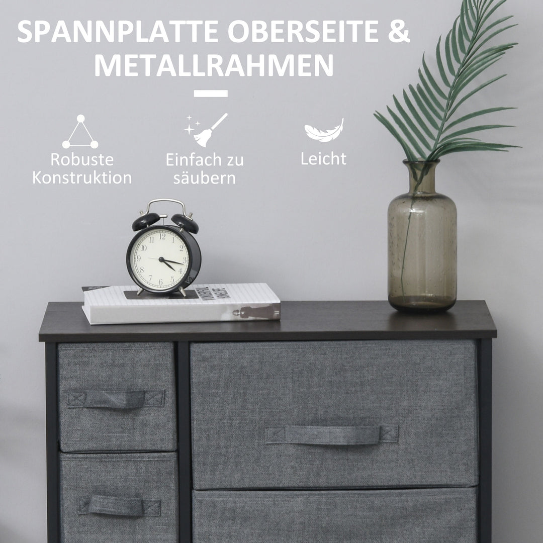 Kommode med 7 foldbare stofskuffer, fleece, metalramme, 63,5 x 30 x 71 cm, mørkegrå