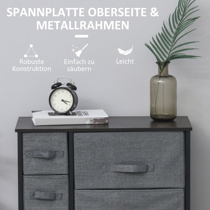 Kommode med 7 foldbare stofskuffer, fleece, metalramme, 63,5 x 30 x 71 cm, mørkegrå