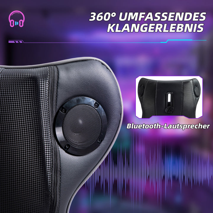 Gamingstol med vippefunktion og højttaler, lænde- og nakkestøtte, til legerum, kunstlæder, grå+sort