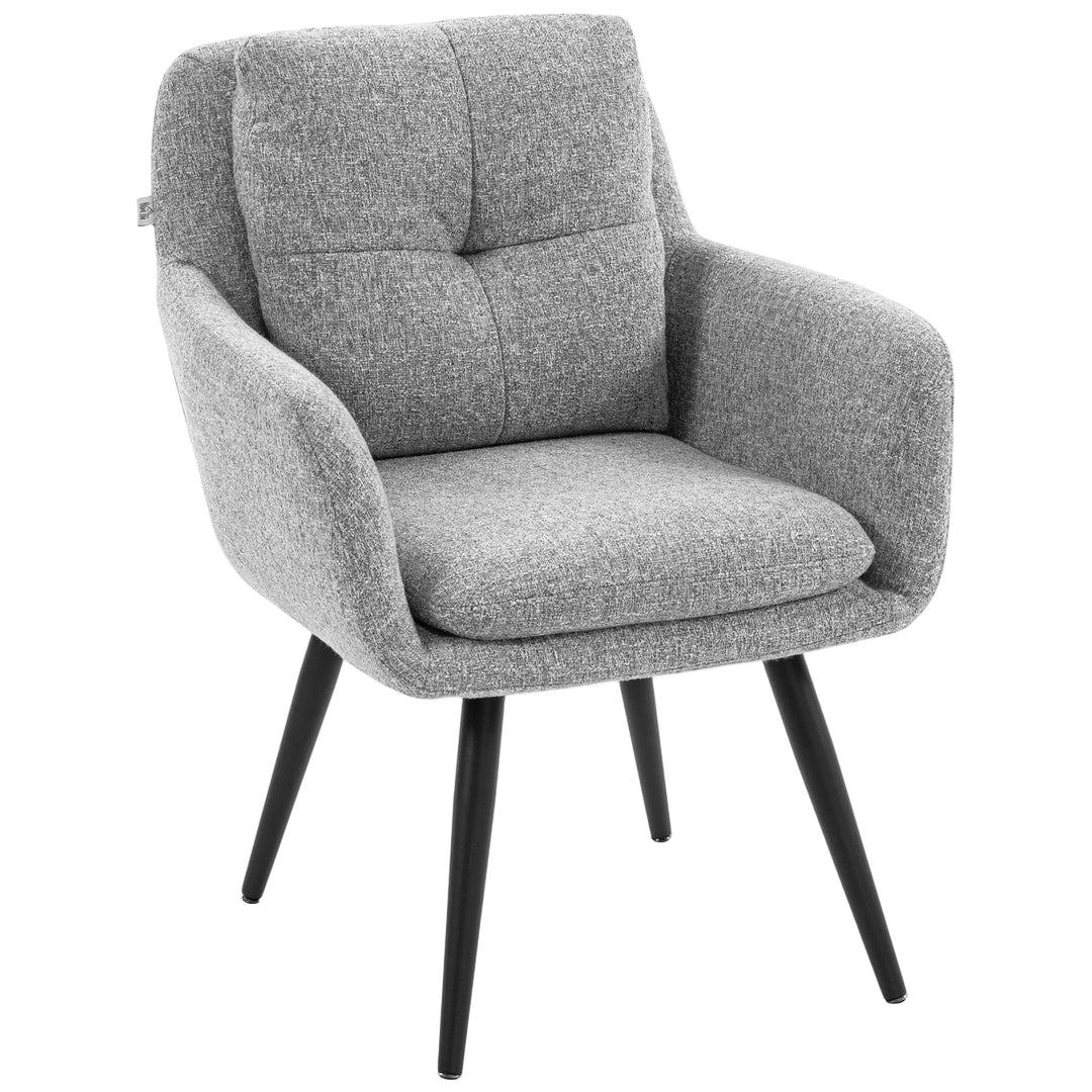 Moderne accentstol, polstret stol med metalben, linnedlook, lysegrå