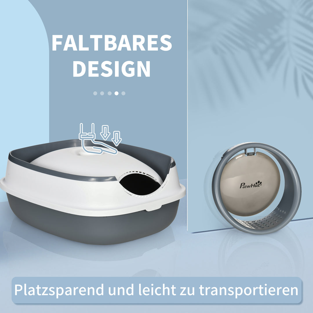 Kattebakke, med kattebakke, indgang med gulvrist, aftageligt låg, hvid+grå, 52 x 41 x 38 cm