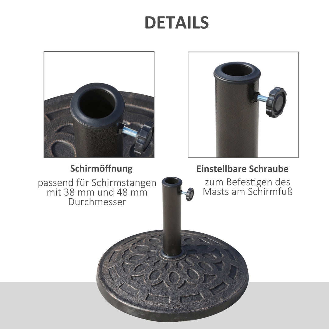 Parasolfod i harpiks, 14 kg, med håndtag, rund parasolholder, til parasoller med 38 mm/48 mm stangdiameter, til altan, terrasse, have, bronze