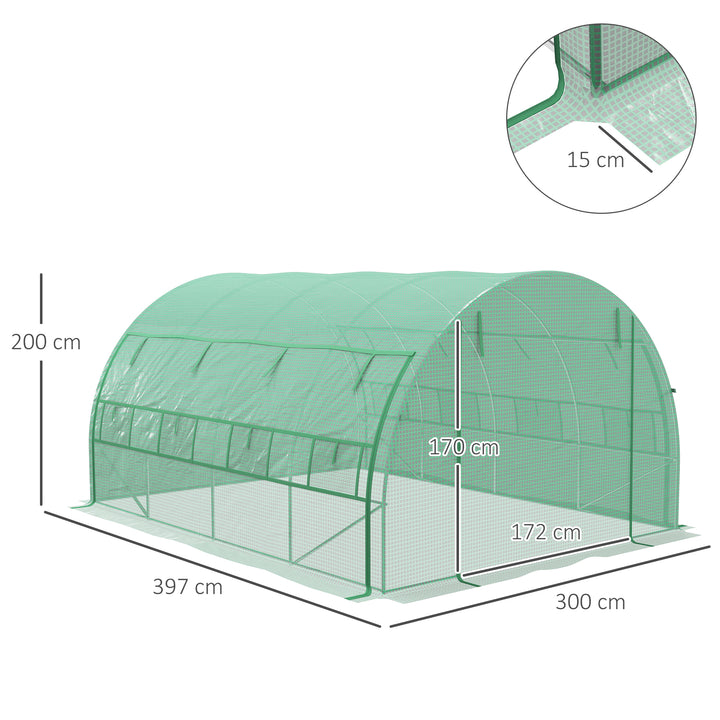 Foliedrivhus, walk-in drivhus, netvinduer, metalramme, 4x3x2m, grøn