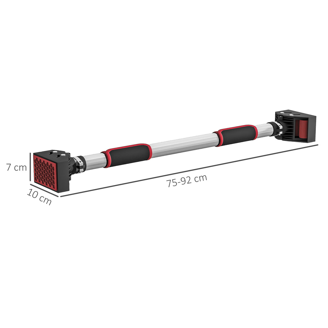 Justerbar pull-up-stang til dørkarme, ingen boring nødvendig, stål, op til 200 kg, 75-92 x 10 x 7 cm, sort/rød
