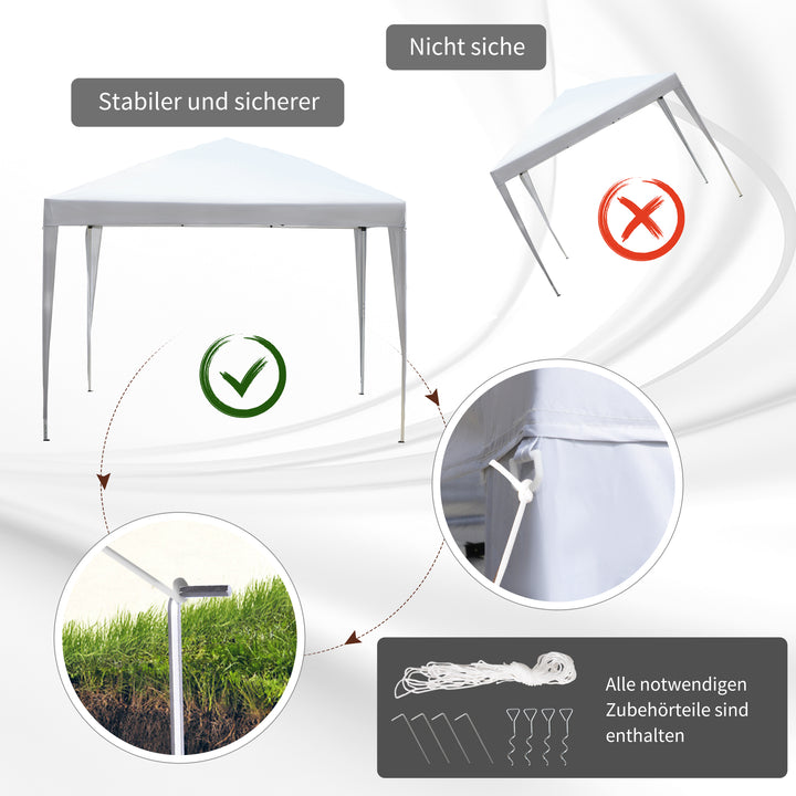 Pavillon, 2,95 x 2,95 m Pop-up foldbar pavillon, havepavillon, festtelt, UV-beskyttelse, stål + oxfordstof, hvid