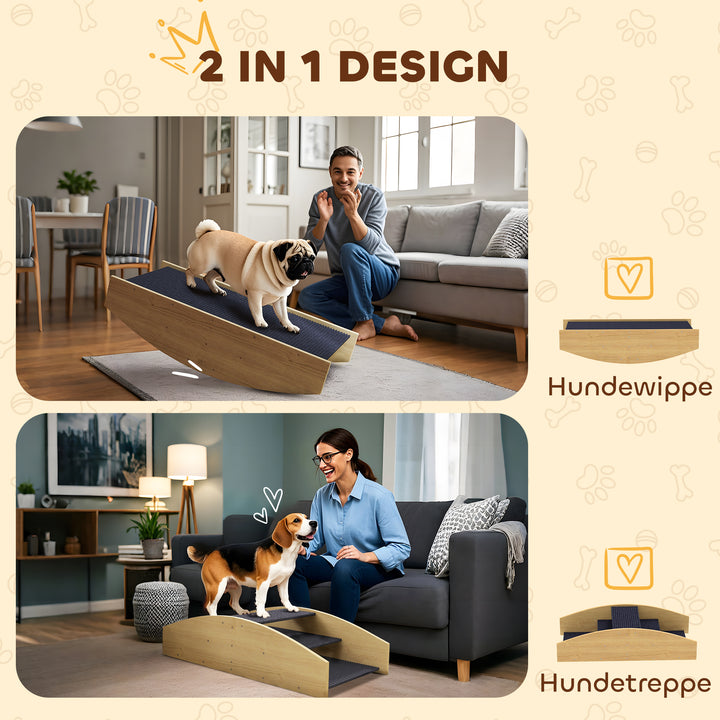 Agility hundegynge, 2-i-1 vippe og trappe, skridsikker, grantræ, 80 x 39,5 cm