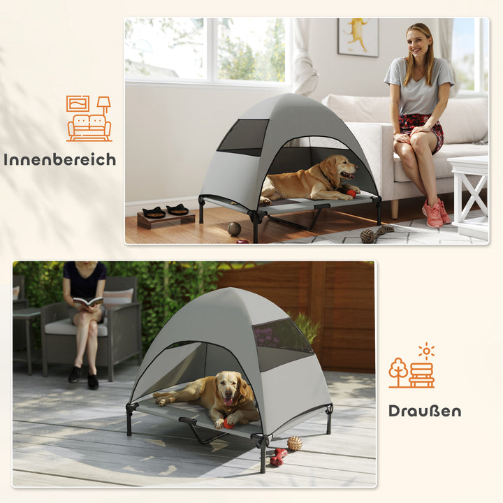 Udendørs hundeseng med tag, hævet hundeseng til store hunde, 91 x 76 x 90 cm, lysegrå