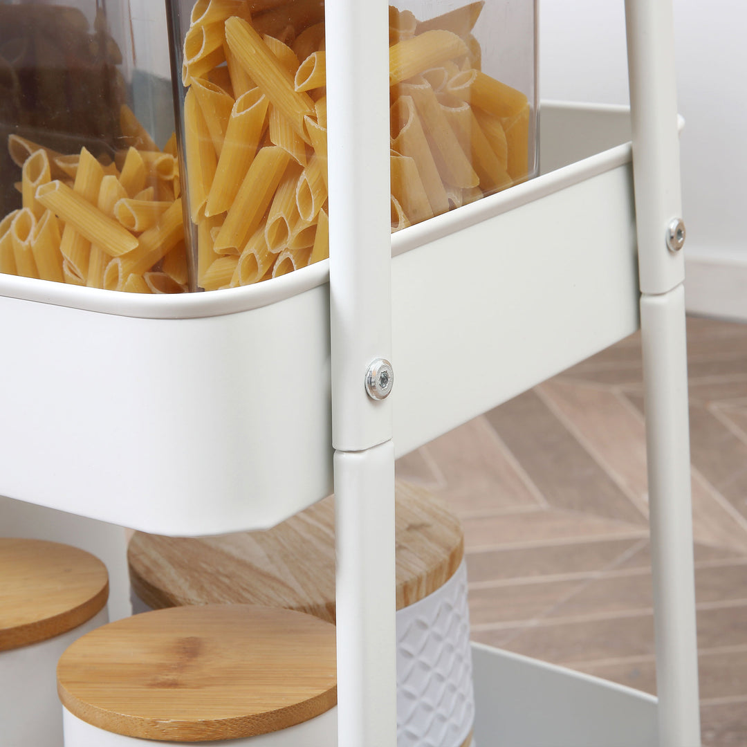 Serveringsvogn med 3 niveauer køkkenvogn med hjul køkkenhylde med kurv og låg rullevogn universalvogn til køkken kontor badeværelse, hvid