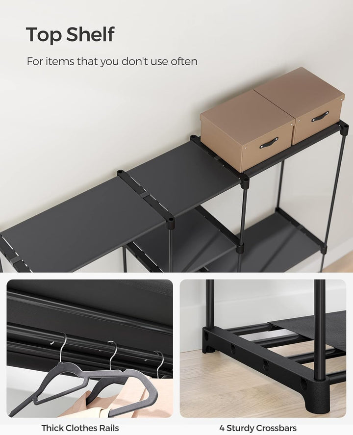 Bærbart åbent klædeskab, sort, mål 43 x 182 x 182 cm