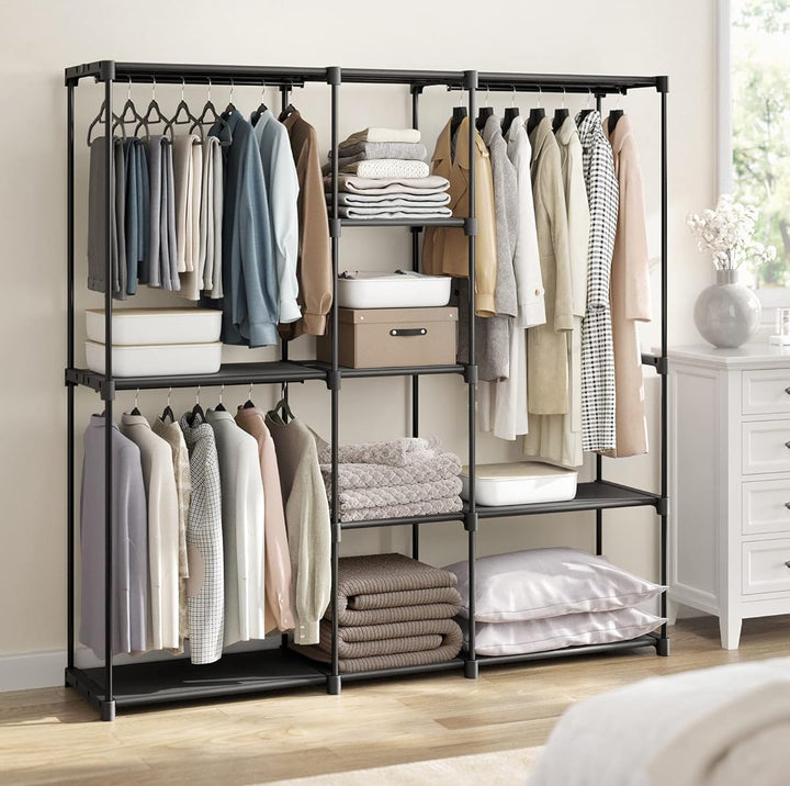 Bærbart åbent klædeskab, sort, mål 43 x 182 x 182 cm