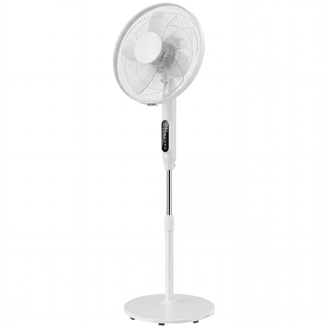 Sokkelventilator med 15-timers timer, 85° oscillation, LED-kontrolpanel, fjernbetjening, hvid