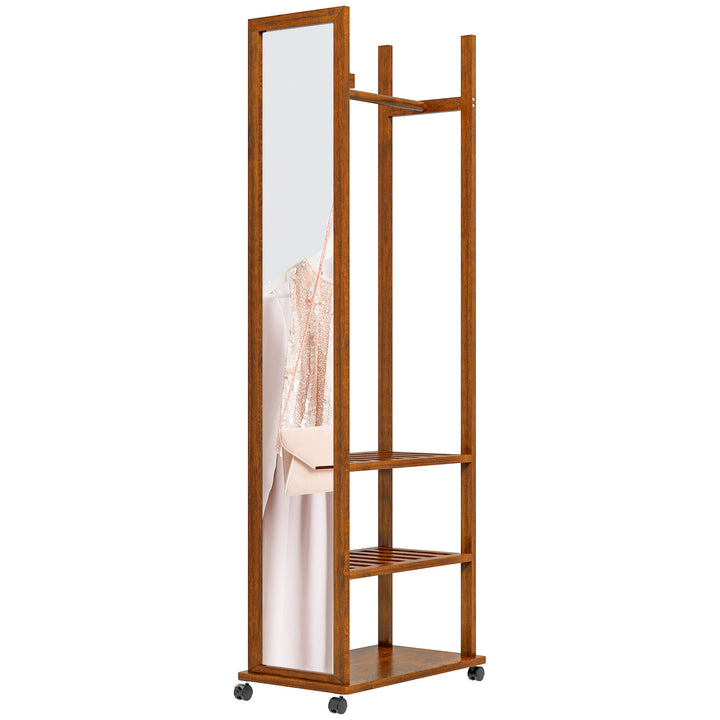 2-I-1 spejlgarderobe i fuld længde, 1 garderobestang, 3 hylder, 35,8 x 59,8 x 170 cm, naturfarvet