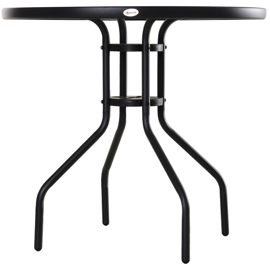 Havebord, balkonbord, havesidebord, bistrobord, havemøbler med parasolhul, hærdet glas + metal, sort, Ø80 x 72 cm