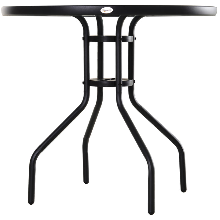 Havebord, balkonbord, havesidebord, bistrobord, havemøbler med parasolhul, hærdet glas + metal, sort, Ø80 x 72 cm