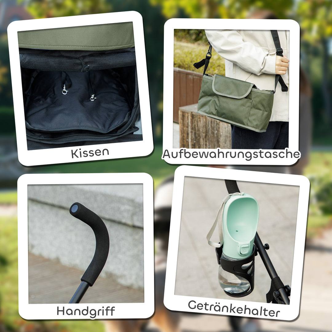 Kæledyrsvogn, sikkerhedsliner, netvindue, 76l x 44b x 103h cm, mørkegrøn