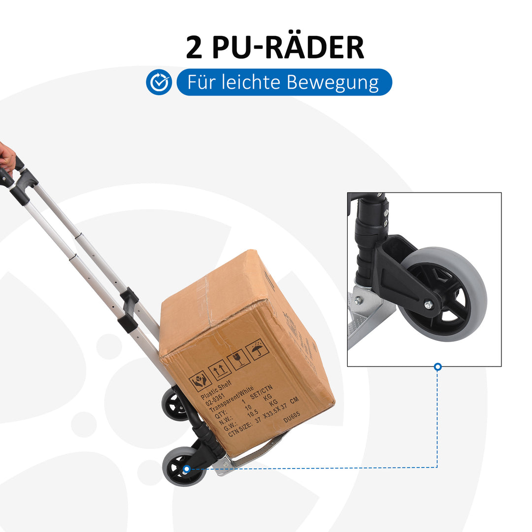 Sækkevogn i aluminium, foldbar transportvogn, sækkevogn, stablevogn, aluminium, maks. 70 kg lasteevne