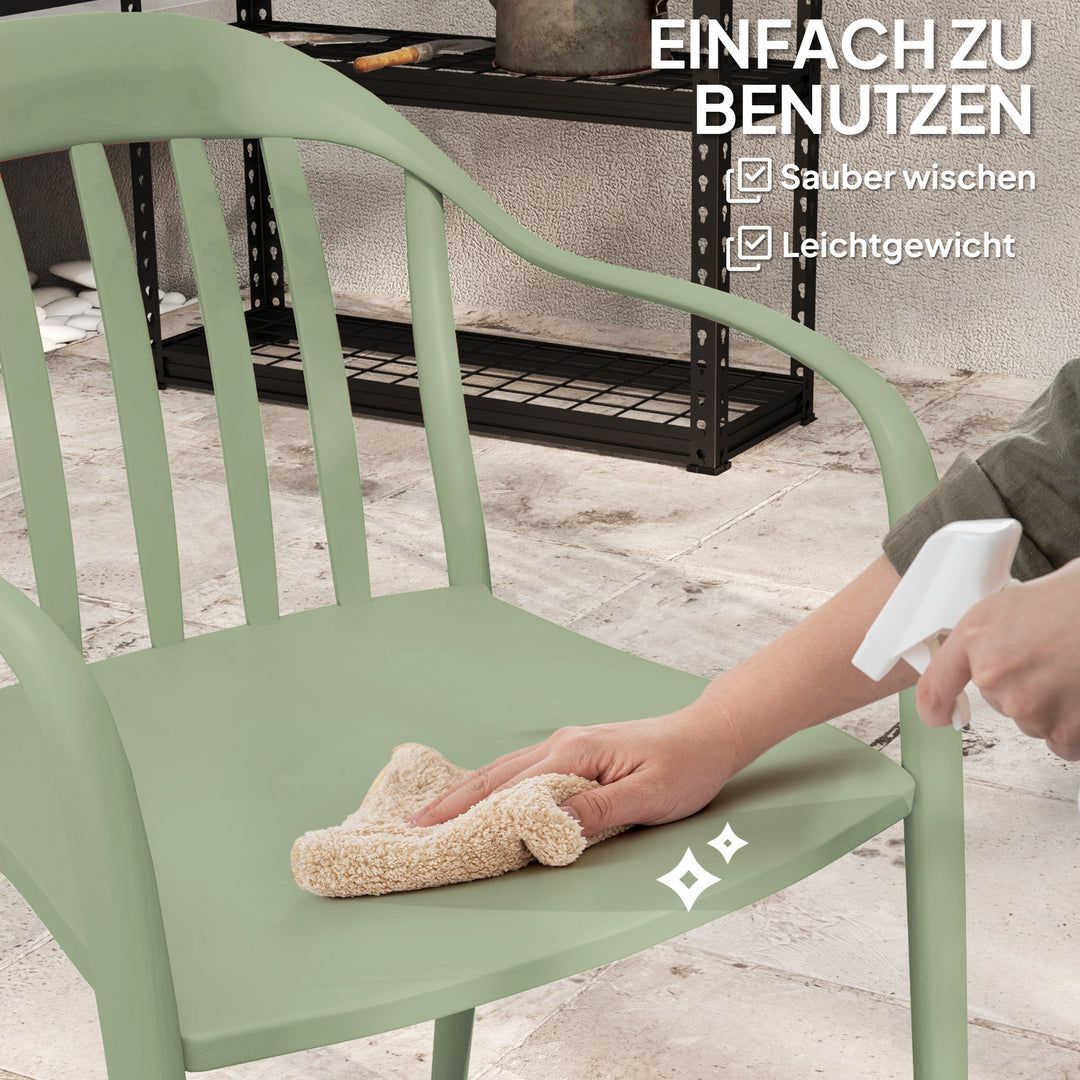 Havestolsæt med 4 vejrbestandige havestole af plastik, stabelstol med armlæn, ryglæn, belastningskapacitet op til 120 kg