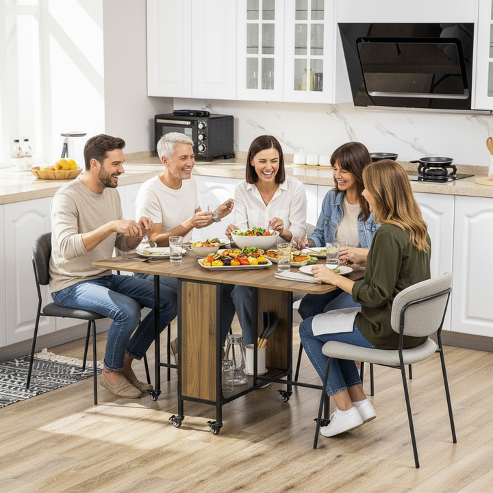 Mobilt klapbord, 2 klapflader, 130 cm x 80 cm x 74 cm, brun